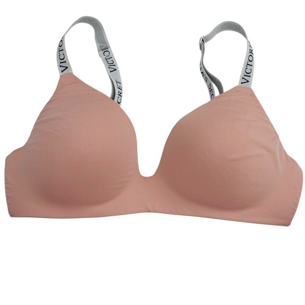 Victoria’s Secret tshirt lightly lined wireless pink logo strap bra size 34C